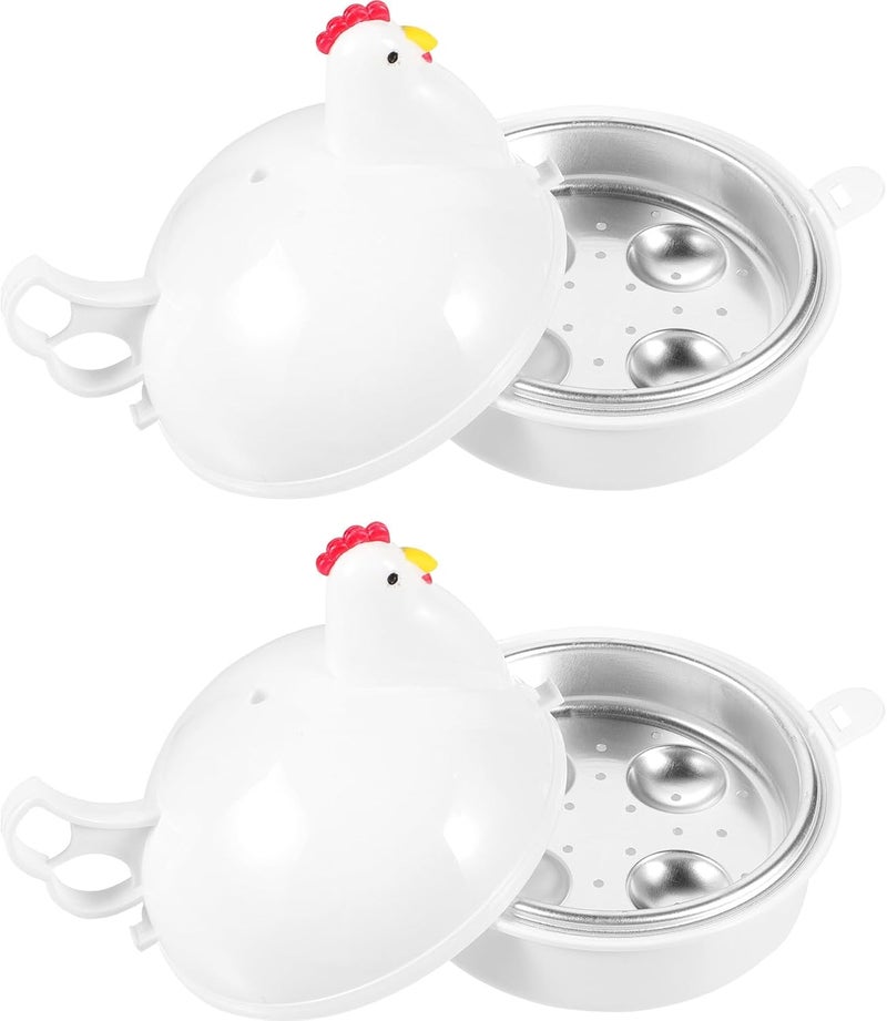 Uonlytech 2pcs Chicken-shaped Microwave Egg Cooker Plastic Household Egg Steamer Reusable Kitchen Accessory for Quick Cooking and Breakfast Preparation - Image 1