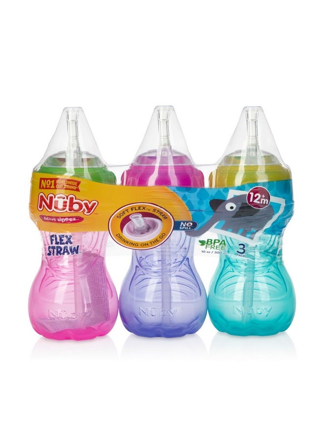 Nuby Nuby No-Spill Soft Straw Easy Grip Sippy Cup for Girls - (3-Pack) 10 Oz - 12+ Months  - Image 1
