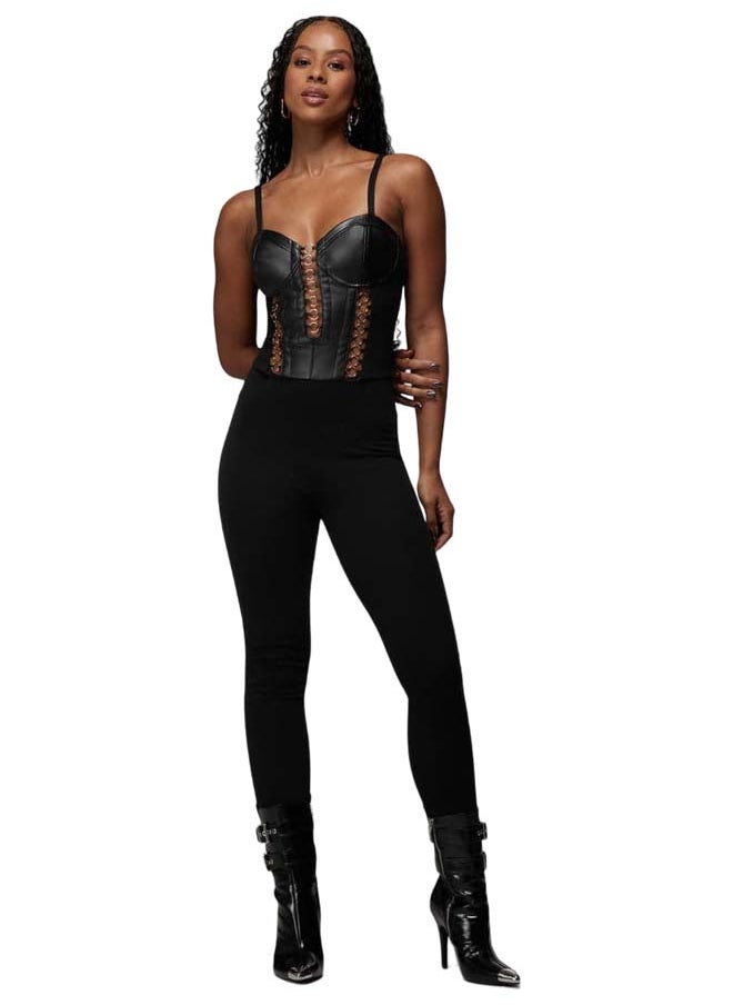 bebe - Vegan Leather Combo Ring Detail Pdr Catsuit - Image 1