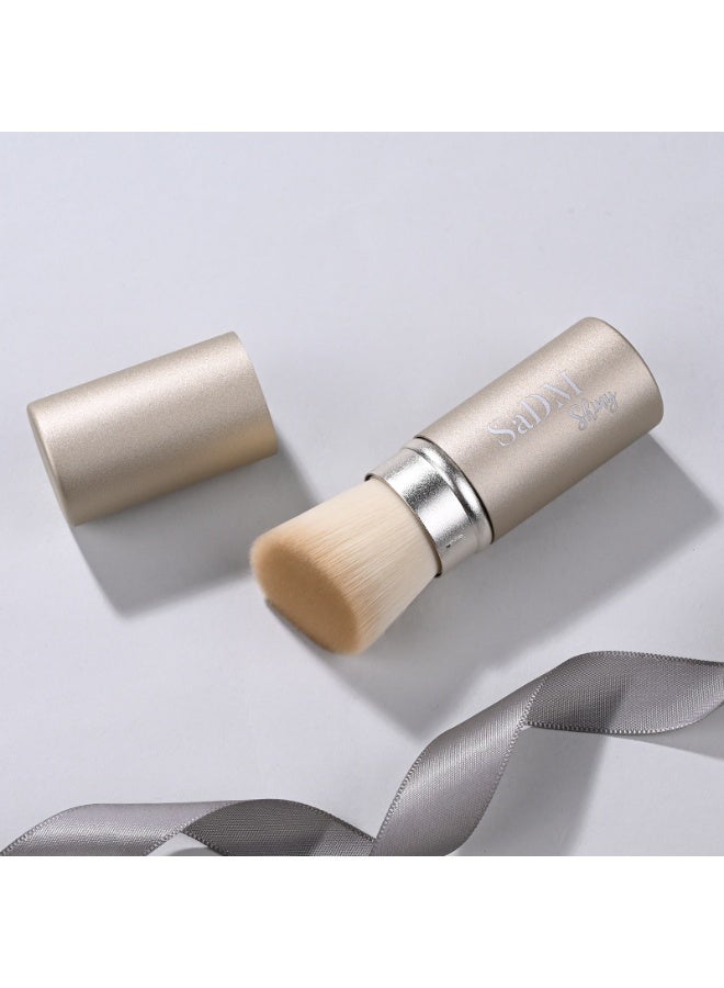 سدم شايني فرشاة كريم أساس قابلة للسحب: فرشاة مكياج كابوكي لتوزيع كريم الأساس، لون أبيض، شعر صناعي، فرشاة وجه احترافية بمقبض قابل للسحب، تصميم عصا محمولة - Image 3