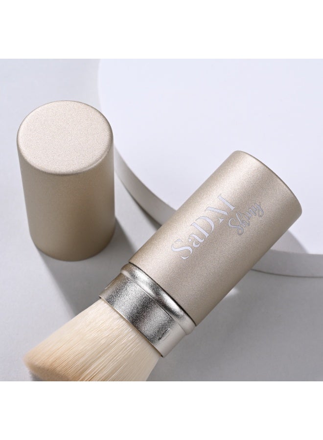 سدم شايني فرشاة كريم أساس قابلة للسحب: فرشاة مكياج كابوكي لتوزيع كريم الأساس، لون أبيض، شعر صناعي، فرشاة وجه احترافية بمقبض قابل للسحب، تصميم عصا محمولة - Image 5