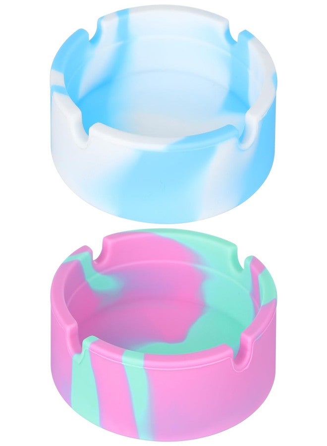 JECOMPRIS 2pcs Silicone Ashtrays, round Small Containers, Non-slip Unbreakable Indoor Outdoor Home and Office Mint Green Rose Red and Sky Blue Camouflage - Image 1