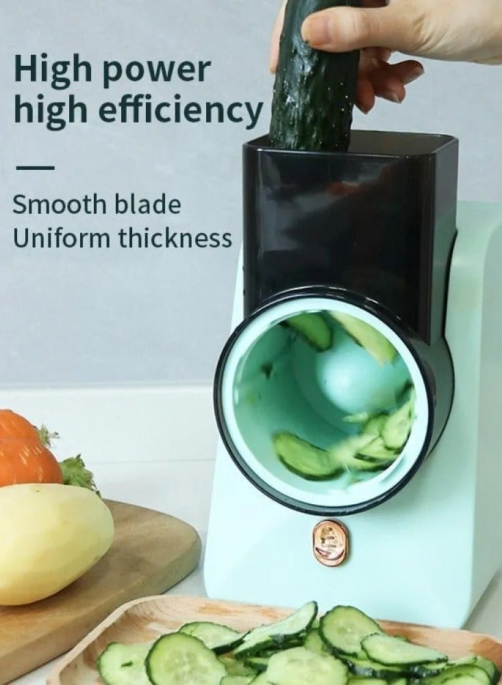 Denx DX2042 - Electric Vegetable Cutter , Electric Cheese Grater Detachable Cheese Shredder with 3 Blades USB Rechargeable Vegetable Chopper Professional Multipurpose Electric Slicer for Meat Fruit Vegetable - Image 1