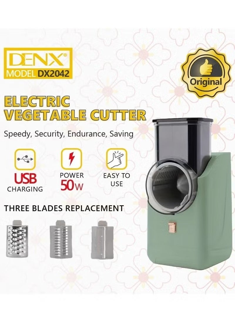 Denx DX2042 - Electric Vegetable Cutter , Electric Cheese Grater Detachable Cheese Shredder with 3 Blades USB Rechargeable Vegetable Chopper Professional Multipurpose Electric Slicer for Meat Fruit Vegetable - Image 2