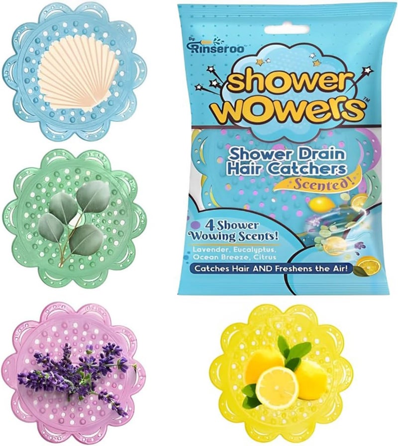 Shower Wowers by Rinseroo 4 Pack Scented Hair Catchers for Shower Drain  Citrus Lavender Eucalyptus Ocean Breeze Reusable Fragrance Hair Trap for Bathroom Sinks Clog Remover Sink Drain Strainer