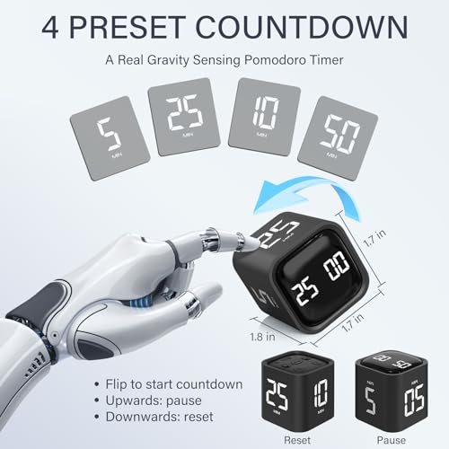 OORAII Rotating Pomodoro Timer 5, 25, 10 50 Minutes Preset, Desk Productivity Flip Timer, ADHD Tool Cube Countdown Stopwatch, Vibration/High/Low Volume/Custom Modes, for Work, Study, Back to School, Kitchen - Image 2