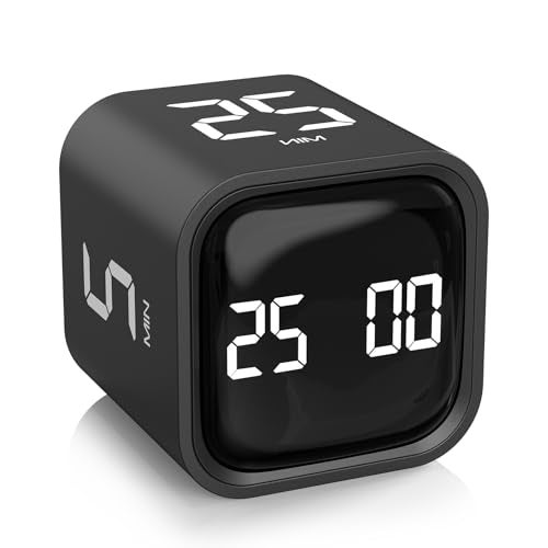 OORAII Rotating Pomodoro Timer 5, 25, 10 50 Minutes Preset, Desk Productivity Flip Timer, ADHD Tool Cube Countdown Stopwatch, Vibration/High/Low Volume/Custom Modes, for Work, Study, Back to School, Kitchen - Image 1