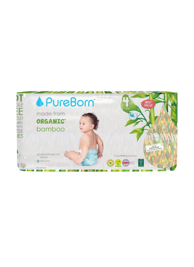 PureBorn Organic Baby Tape Style Diapers Size-4 7-12 kg Sunflower Print 96 Diapers - Image 1