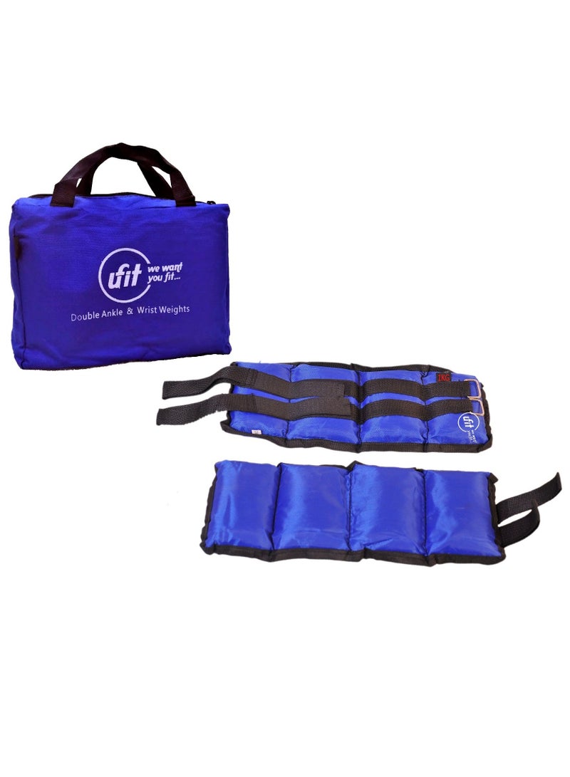 UFIT Double Ankle & Wrist Sand Weights With Carry Bag, Blue 2KG (1KG×2PCS) - Image 1