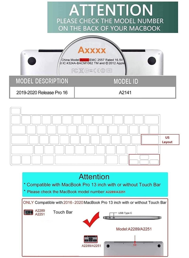 AMM US Layout English Keypad Cover Compatible for MacBook New Pro 16-Inch Model A2141 with Touch Bar 2019 Release & MacBook New Pro 13-Inch Model A2289/A2251 with Touch Bar 2020 Release Black - Image 2