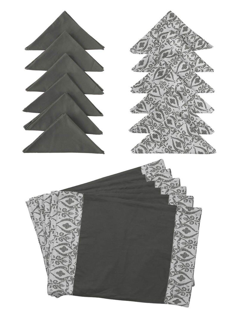 Dekor World Cotton Grey Abstract Printed Place Mat with Napkin Set (Pack of 18) for Dinning Table - Image 5