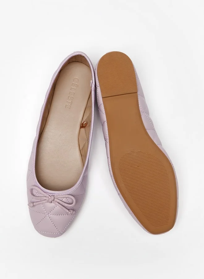 Celeste Women's Quilted Round Toe Ballerinas with Bow Applique
