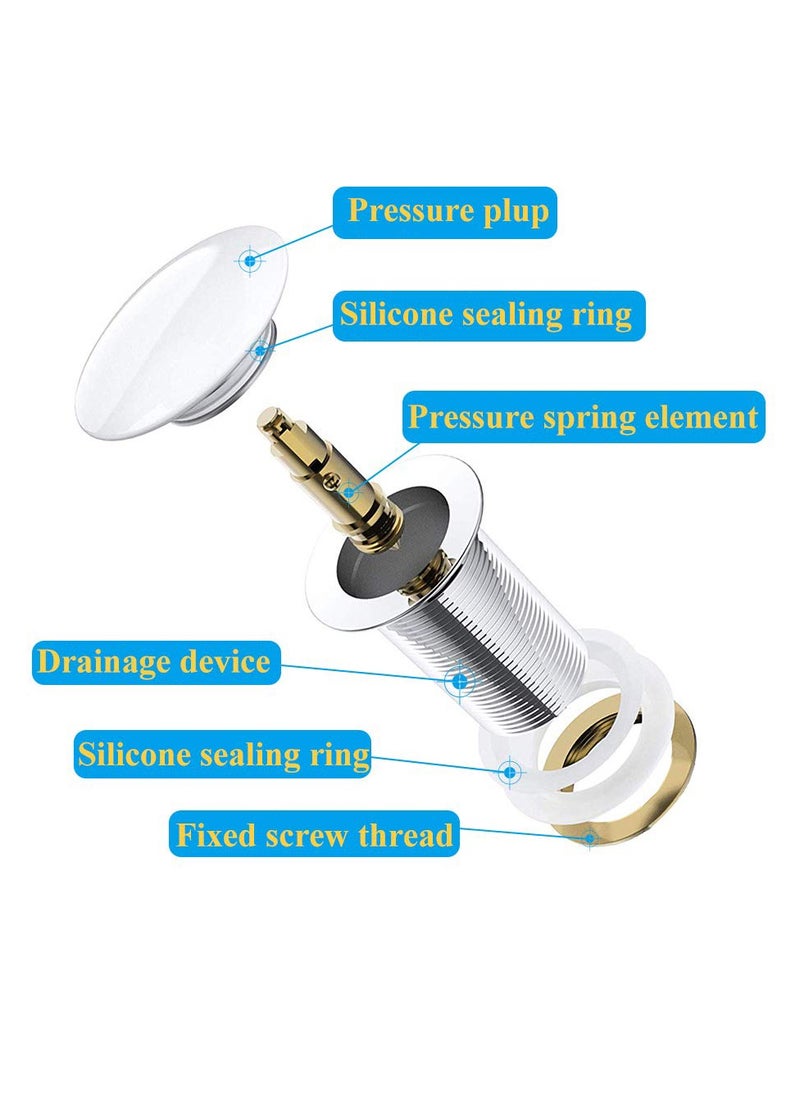 Excefore - Universal Sink Drain Kit - Unslotted Click Clack Basin Waste Pop Up Waste, Expandable, Flexible, and Versatile for Kitchen and Bathroom Sinks(Without Overflow) - Image 1