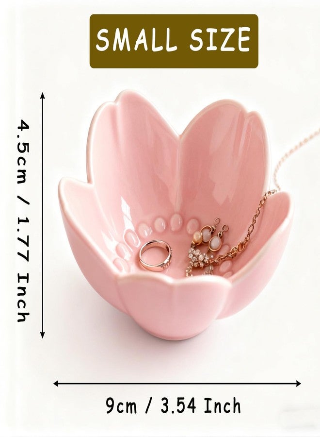 BESSKON Pink Flower Ring Dish Jewelry Tray, Ceramic Jewelry Dish, Cute Small Trinket Tray, Nightstand Bathroom Decor Ring Holder, Jewlery Plate Bowl for Christmas Friendship Birthday Gifts for Women - Image 2