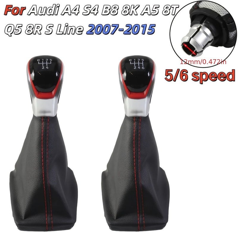 Red 6 Speed Car Shift Knob Compatible with A4 S4 B8 8K A5 8T Q5 8R S Line 2007-2014 2015 - Image 2