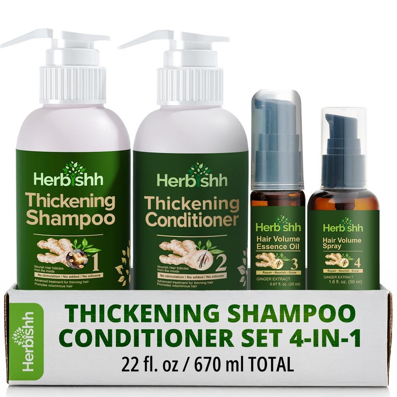 Herbishh Thickening Shampoo and Conditioner | Hair Vitalizer | Hair Growth Essence Oil | Prevents Hair Loss - Supports Healthy Growth (4in1) - Image 1