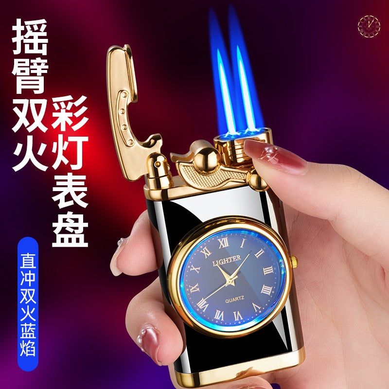 Metal Rocker Arm Double Fire Lantern Lighter Flushable Windproof Double Straight Belt Watch Advertising Gift Cross-Mirror - Image 4