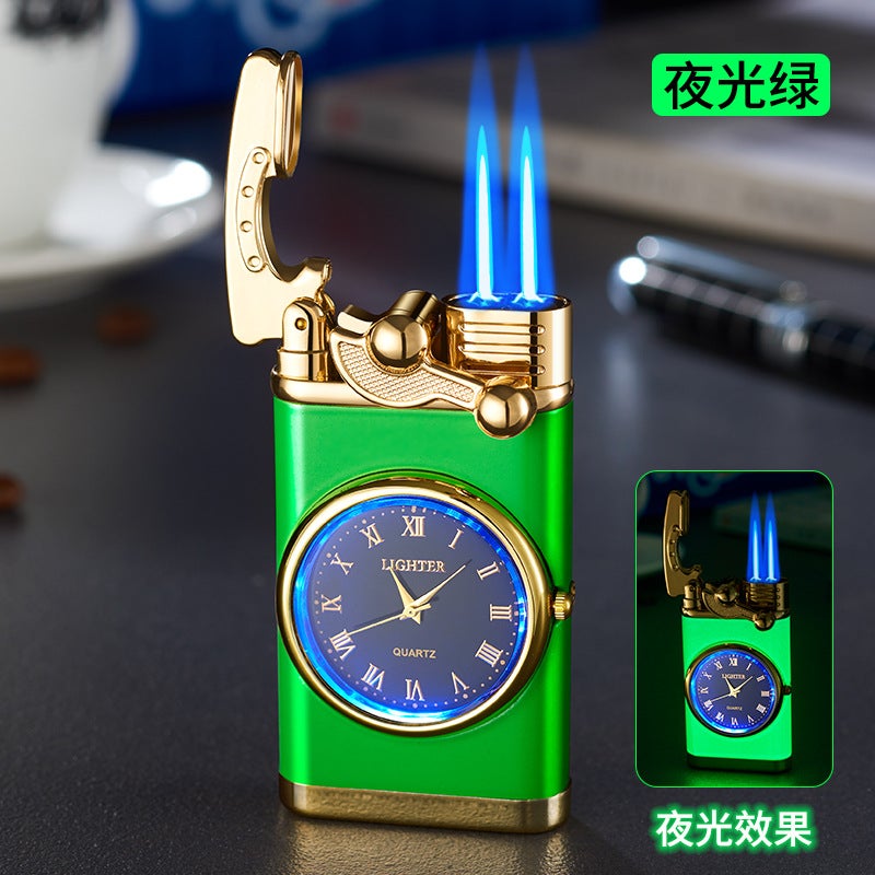 Metal Rocker Arm Double Fire Lantern Lighter Flushable Windproof Double Straight Belt Watch Advertising Gift Cross-Mirror - Image 1