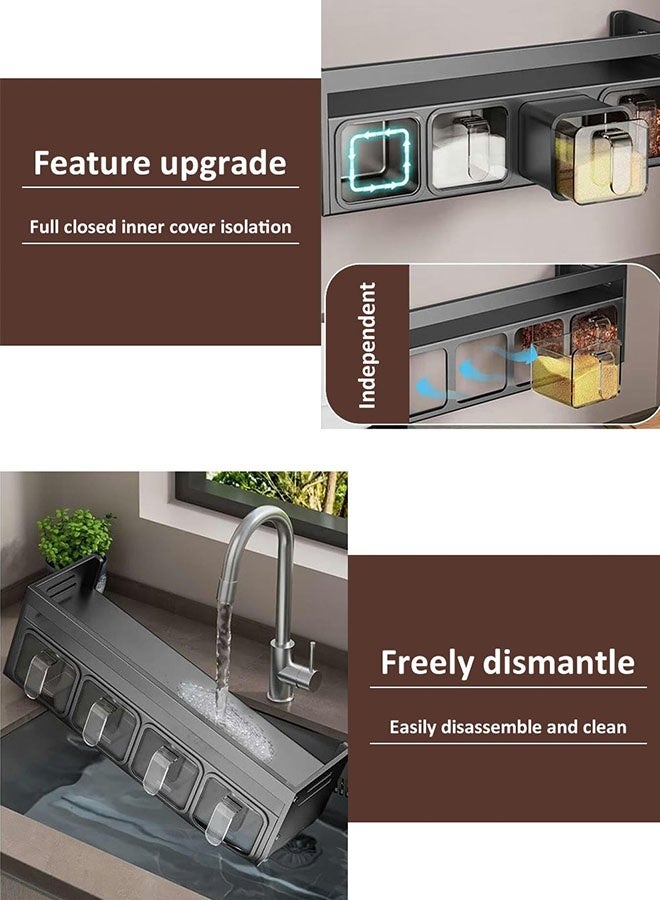 DAREU Wall-Mounted and Countertop Aluminum Spice Rack with 4 Transparent Seasoning Boxes – No-Drill Installation Kitchen Organizer for Herbs, Condiments, and Jars - Image 5