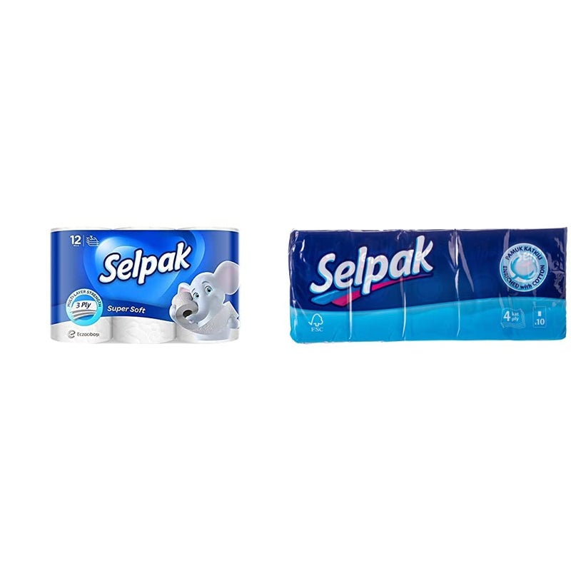 Selpak Toilet Roll - 3Ply (12 Rolls/Pack) & Pocket Hanky Tissue Classic - 10 Sheets/Piece - Image 1