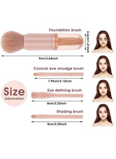 Furtey Retractable Makeup Brush Set, 4 in 1 Portable Travel Lip Brush, Highlight Brush, Eyeshadow Brush, Foundation Blending Powder Brush Mini Facial Cosmetic Makeup Brush  - Image 3