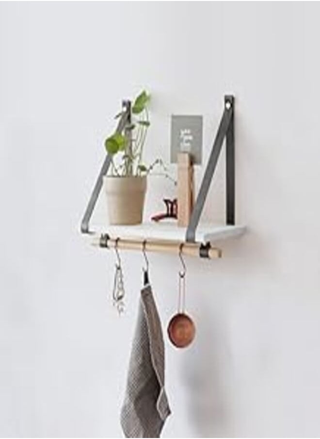 Home Gallery PU Gray Leather Strap Wall Floating Shelf 100X20 White 