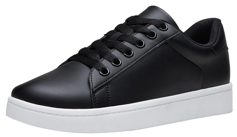 Vepose Women's Black Fashion Casual Sneakers, Laces Trendy Sneakers Low Platform with PU Leather, All Black, Size 8 US - Comfortable Walking Shoes (CJY8002 Black 08) - Image 1