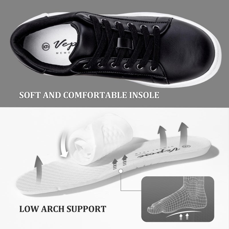 Vepose Women's Black Fashion Casual Sneakers, Laces Trendy Sneakers Low Platform with PU Leather, All Black, Size 8 US - Comfortable Walking Shoes (CJY8002 Black 08) - Image 4
