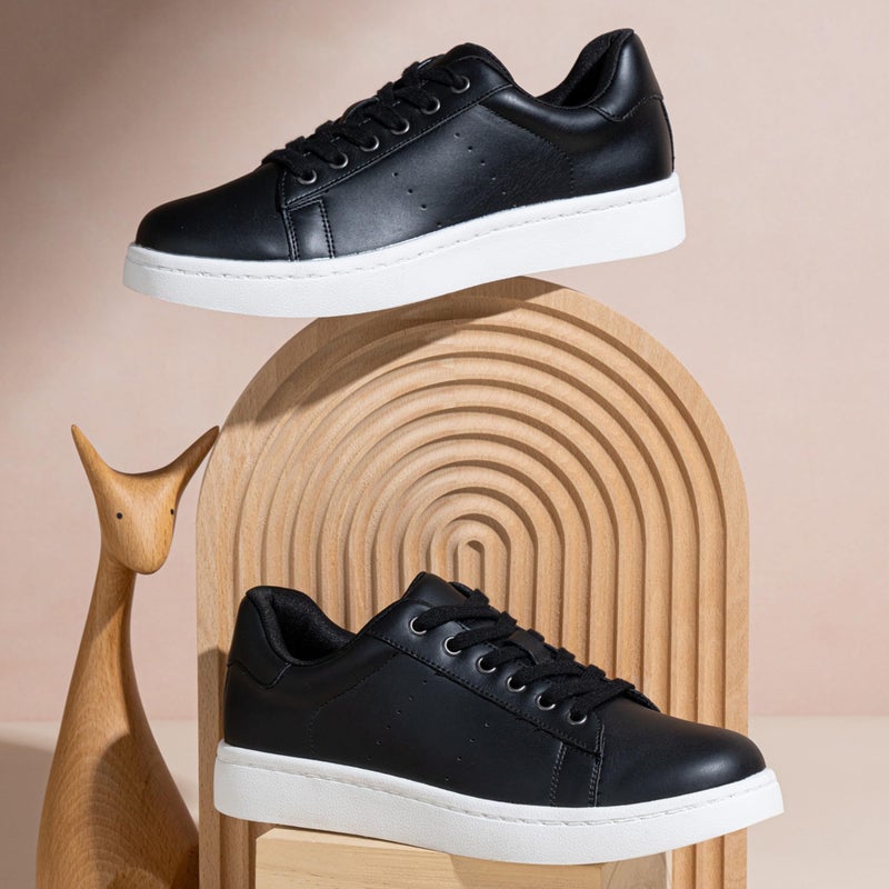 Vepose Women's Black Fashion Casual Sneakers, Laces Trendy Sneakers Low Platform with PU Leather, All Black, Size 8 US - Comfortable Walking Shoes (CJY8002 Black 08) - Image 3