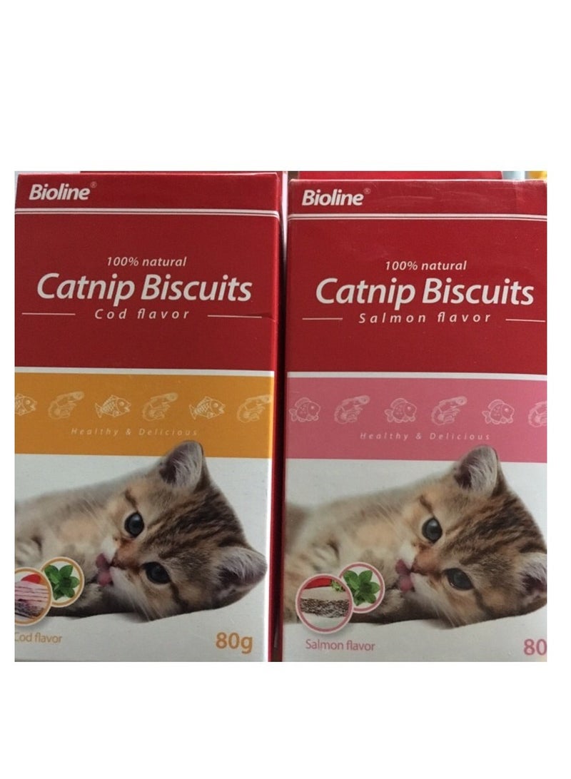 Bioline Catnip Biscuits 100% Natural Cat Treats 80g (Salmon Flavor & Cod Flavor) - Image 2