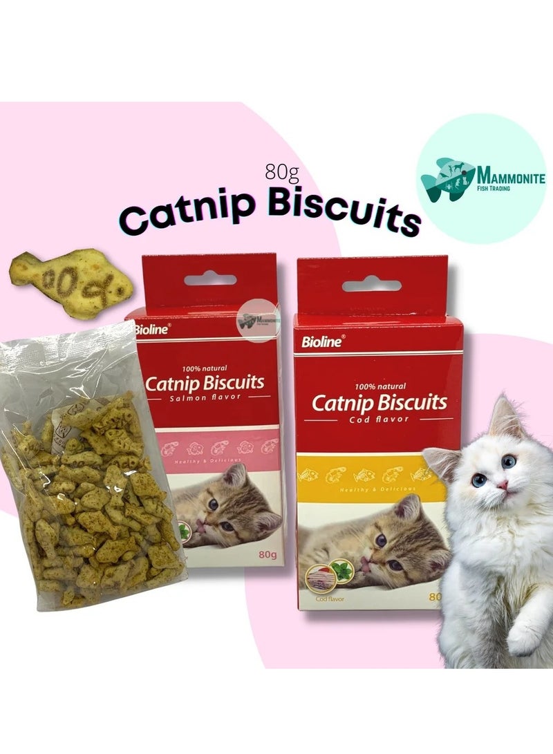 Bioline Catnip Biscuits 100% Natural Cat Treats 80g (Salmon Flavor & Cod Flavor) - Image 3
