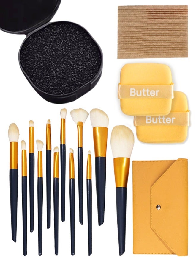 12pcs cosmetic brush sets, 1pcs cosmetic sponge, 1pcs cosmetic brush cleaning box Professional face puff eye shadow powder set Gift box Cosmetic brush