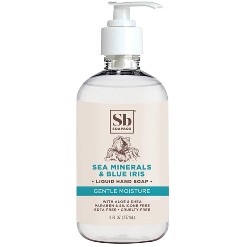 Soapbox Liquid Hand Soap Gentle  Moisturizing Hand  Sea Minerals  Blue Iris with Aloe  Shea Paraben  Silicone Free Vegan 8 FL Oz 237ml