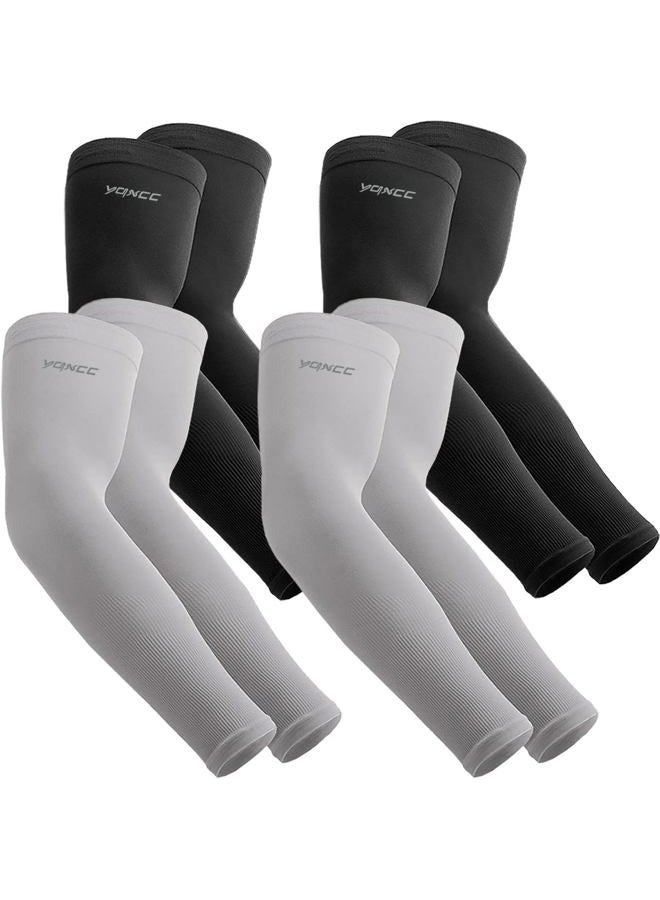 YQXCC UV Sun Protection Arm Sleeves - UPF 50 Compression Cooling Arm Warmers for Men & Women (2 Black + 2 Gray) - Image 1