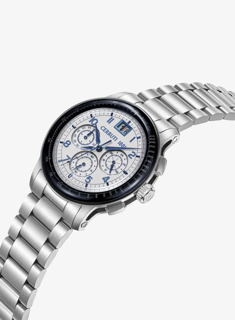 شيروتي 1881 Petroio Silver Dial Stainless Steel Bracelet Chronograph Watch for Men, 43mm