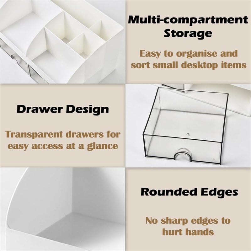 Excefore Multifunctional Desk Organizer With 2 Drawers & 8 Grids - Large Capacity Plastic Stationery Organizer, Tidy White Desktop Storage Box - Ideal Desk Accessories For Home, Office, School Table Decor - Image 4