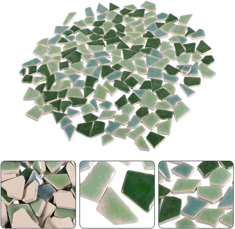Mosaic Tiles 200g Ceramic Mosaic Glazed Stone Gold Floor Mirror Assortment Small Tile for Crafts DIY Irregular(Green0.5X2CM) - Image 1
