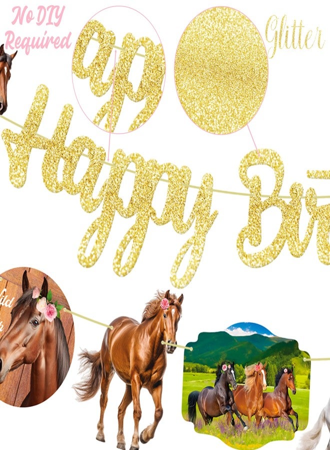 اوموني زينة حفلة عيد ميلاد بطابع الخيول، لافتة عيد ميلاد سعيد بطابع الخيول (قطعتان)، لافتة حفلة بطابع الخيول لحفلات سباق الخيول البرية. - Image 4