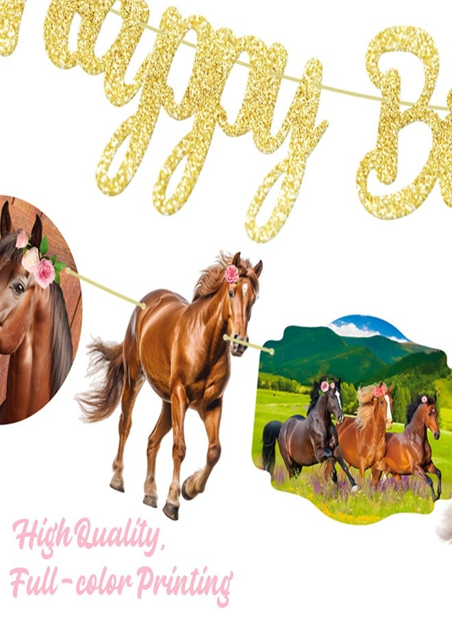 اوموني زينة حفلة عيد ميلاد بطابع الخيول، لافتة عيد ميلاد سعيد بطابع الخيول (قطعتان)، لافتة حفلة بطابع الخيول لحفلات سباق الخيول البرية. - Image 5