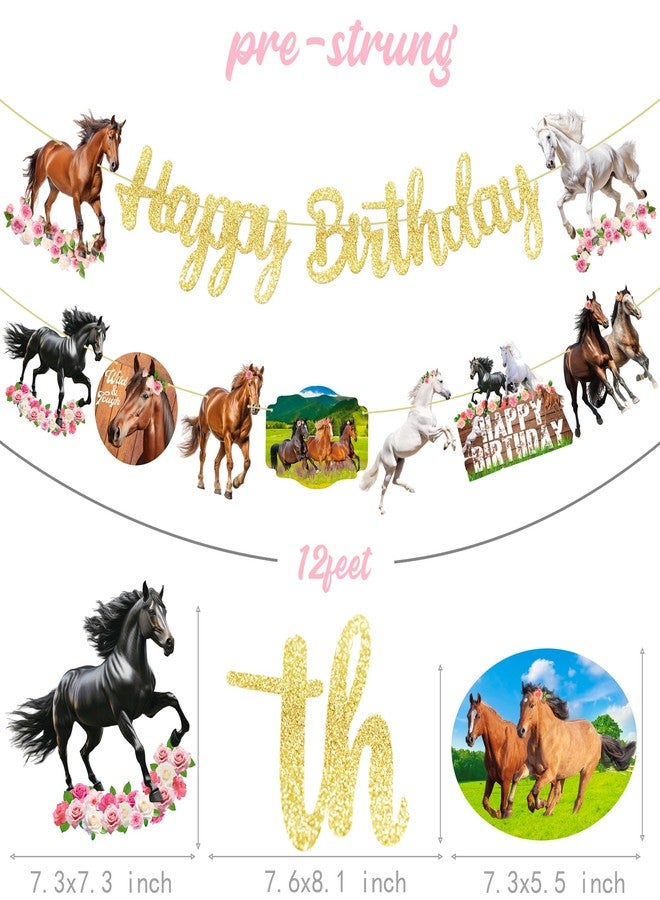 اوموني زينة حفلة عيد ميلاد بطابع الخيول، لافتة عيد ميلاد سعيد بطابع الخيول (قطعتان)، لافتة حفلة بطابع الخيول لحفلات سباق الخيول البرية. - Image 3