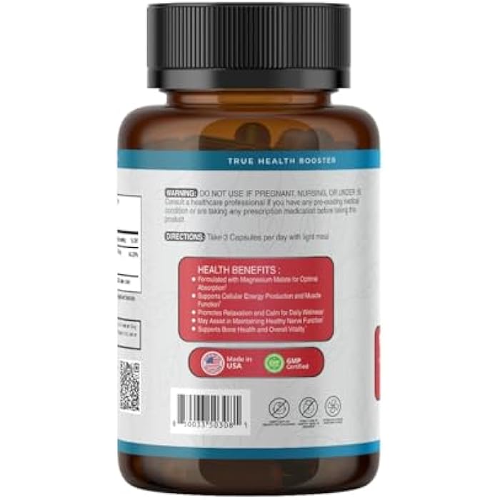 TRUEMED Magnesium Malate Capsules 1350mg – High Bioavailability Magnesium Supplement for Muscle Function, Energy & Metabolic Support, Vegan, Non-GMO, Made in USA - 90 Capsules - Image 2