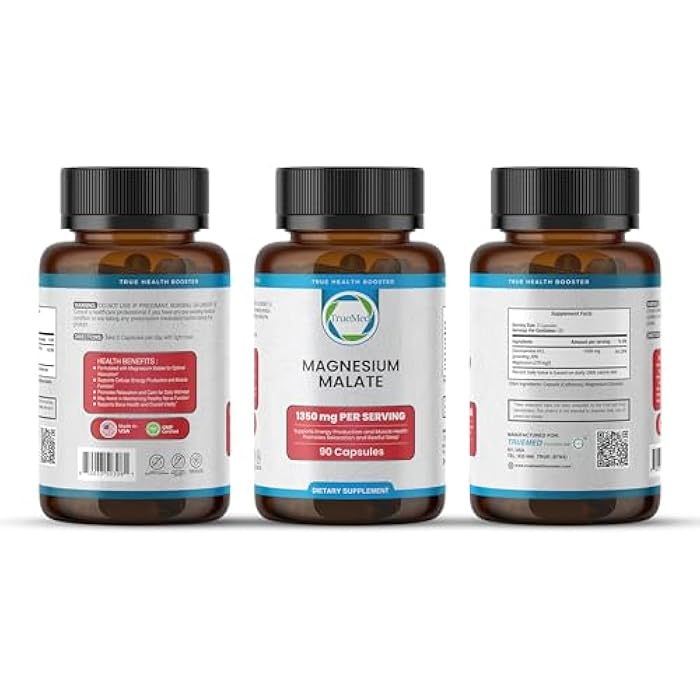 TRUEMED Magnesium Malate Capsules 1350mg – High Bioavailability Magnesium Supplement for Muscle Function, Energy & Metabolic Support, Vegan, Non-GMO, Made in USA - 90 Capsules - Image 4