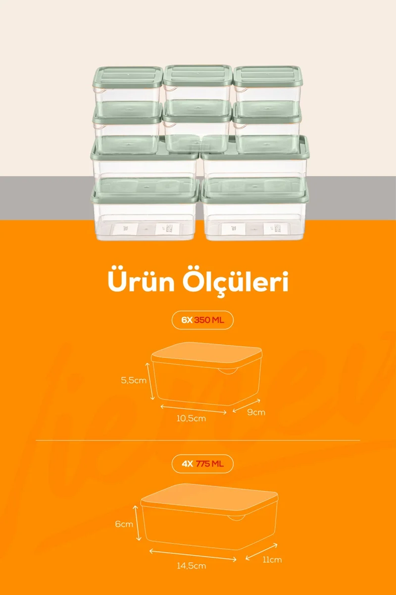 فينيف 10LU Refrigerator Organizer Microwaveable Freezer Storage Container Mint