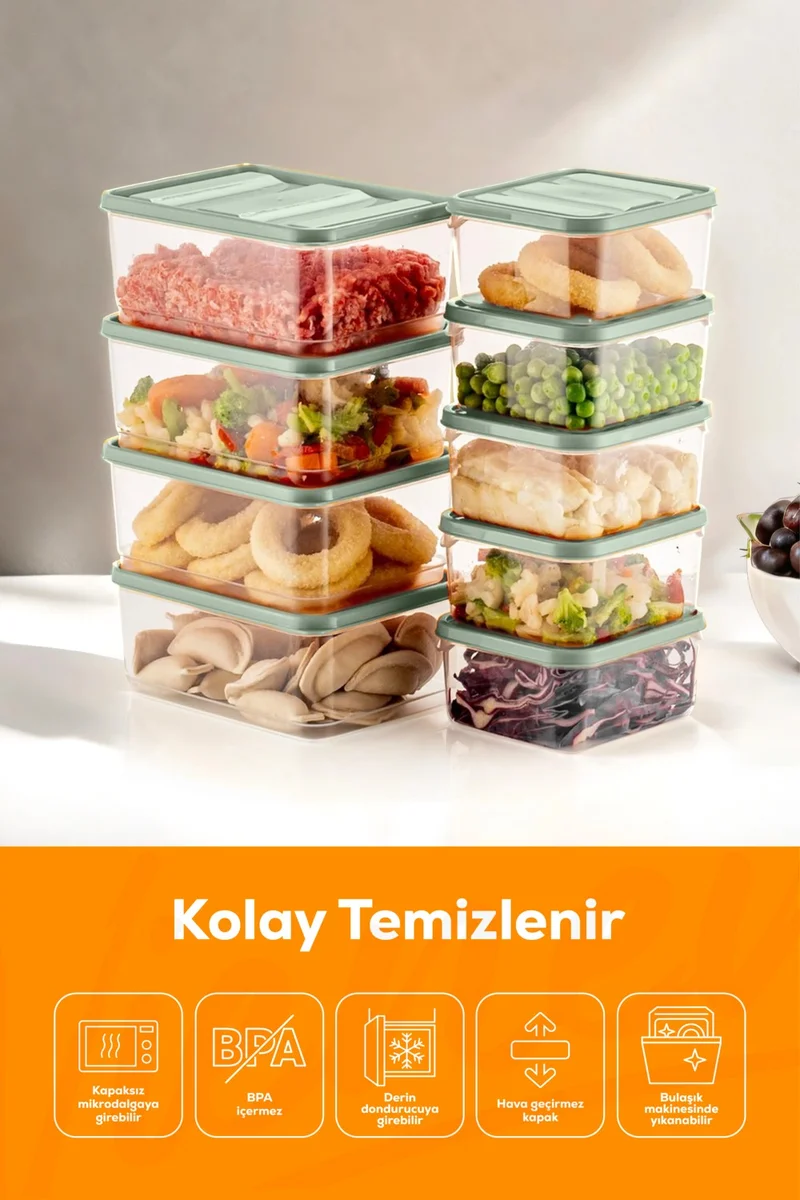 فينيف 10LU Refrigerator Organizer Microwaveable Freezer Storage Container Mint