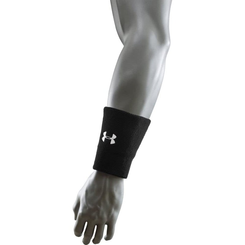 UNDER ARMOUR سوار معصم أداء 6 بوصة للبالغين من أندر أرمور - حزمة 2 ، أسود (001)/أبيض ، مقاس واحد يناسب الجميع - Image 2
