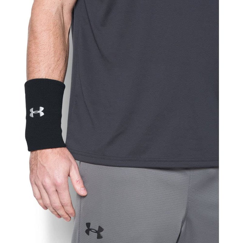 UNDER ARMOUR سوار معصم أداء 6 بوصة للبالغين من أندر أرمور - حزمة 2 ، أسود (001)/أبيض ، مقاس واحد يناسب الجميع - Image 4