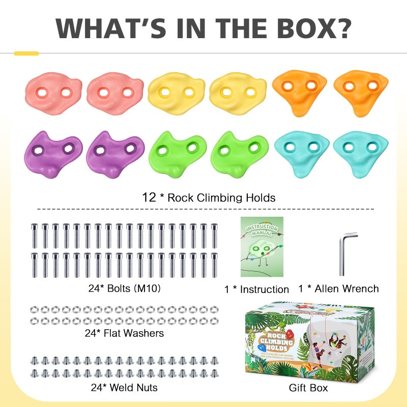 TOPNEW 12PCS Climbing Holds for Kids Rock Wall Climbing Kit with Hardware for Indoor and Outdoor Climbing Wall Pastel Color - Image 3