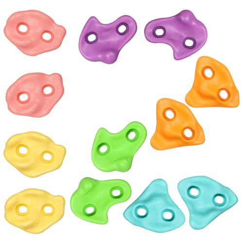TOPNEW 12PCS Climbing Holds for Kids Rock Wall Climbing Kit with Hardware for Indoor and Outdoor Climbing Wall Pastel Color - Image 1