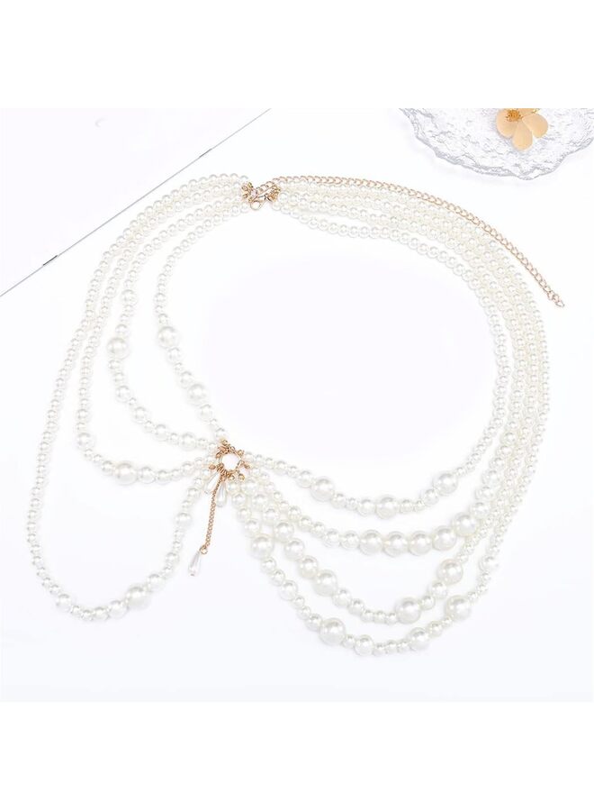 سلسلة بطن من اللؤلؤ، سلاسل خصر متعددة الطبقات، مجوهرات بطن البكيني، موضة الشاطئ، الحفلات، النوادي، إكسسوارات الجسم، مجوهرات للنساء والفتيات - Image 1