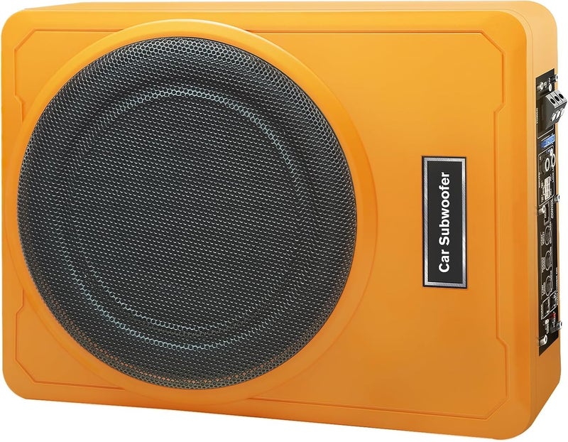 litillbuly 10 Inch 1200W Orange Car Subwoofer,Slim Under Seat Car Subwoofer Powered, High/Low Level Input, Car/Truck Car Audio Subwoofer Sub Built in Amplifier - Image 1